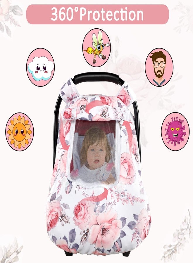 SWESEN Car Seat Covers for Babies, Winter Carseat Cover Girls, Mink Infant Car Seat Canopy, Cozy & Warm Cover, Pink Floral - Image 4